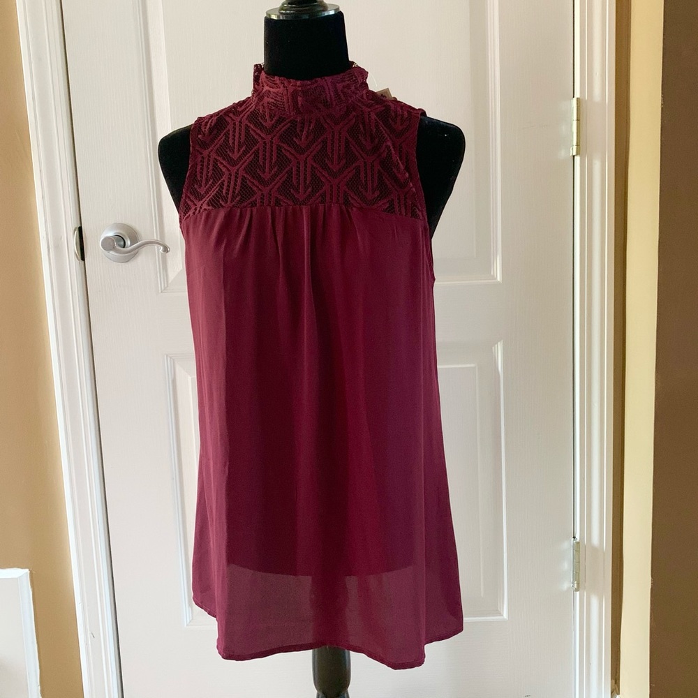 Lily White Sleeveless Burgundy Blouse